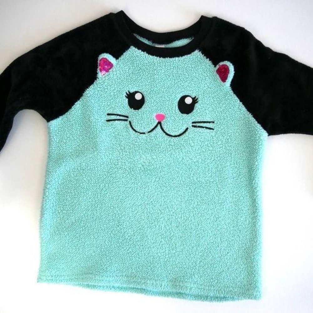 4/$25 Justice Fleece Top Kitty Cat Long Sleeve Sleepwear Youth Sz 10